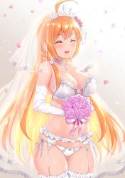 Rule 34 | 1girl, :d, ^ ^, ahoge, ayase-mio, blush, bouquet, bra, braid, breasts, bridal veil, bride, cameltoe, choker, closed eyes, commentary request, cowboy shot, earrings, elbow gloves, flower, frills, garter belt, gloves, hair flower, hair ornament, highres, holding, holding bouquet, jewelry, large breasts, long hair, open mouth, orange hair, panties, panties over garter belt, pecorine (princess connect!), petals, pink flower, pink rose, princess connect!, ribbon, rose, see-through, side-tie panties, side braid, smile, solo, straight hair, strapless, strapless bra, thighhighs, thighs, tiara, underwear, underwear only, veil, very long hair, white bra, white choker, white gloves, white panties, white ribbon, white thighhighs