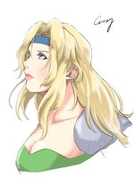 Rule 34 | 1girl, armor, blonde hair, blue eyes, breasts, celes chere, cleavage, crazy02oekaki, final fantasy, final fantasy vi, green leotard, headband, leotard, lips, long hair, medium breasts, parted bangs, solo, square enix, strapless, strapless leotard