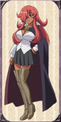 Rule 34 | 00s, 1girl, artist request, boots, breasts, cleavage, dark skin, dark-skinned female, hair over one eye, kirche augusta frederica von anhalt zerbst, large breasts, long sleeves, lowres, pentacle, red hair, solo, thigh boots, thighhighs, zero no tsukaima, zettai ryouiki
