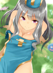 Rule 34 | 1girl, bad id, bad pixiv id, breasts, cleavage, cosplay, dragon quest, dragon quest iii, female focus, gradient background, idolmaster, idolmaster (classic), large breasts, long hair, looking at viewer, looking up, priest (dq3), priest (dq3) (cosplay), purple eyes, shijou takane, silver hair, smile, solo, yatsuka (846)