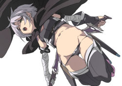 Rule 34 | arm belt, bandaged arm, bandages, black panties, cape, cloak, dagger, dual wielding, duplicate, facial scar, fate/apocrypha, fate/grand order, fate (series), fu-ta, gloves, green eyes, holding, holding dagger, holding knife, holding weapon, jack the ripper (fate/apocrypha), knife, lowleg, lowleg panties, panties, scar, scar across eye, scar on cheek, scar on face, shoulder tattoo, single glove, tattoo, thighhighs, underwear, weapon, white hair