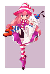 2boys blush_stickers bow chiimako doopliss dress full_body gloves hat highres humanization long_hair mario_(series) multiple_boys nintendo pantyhose paper_mario paper_mario:_the_thousand_year_door party_hat personification red_eyes sheet_ghost thighhighs trap vivian_(paper_mario) white_gloves
