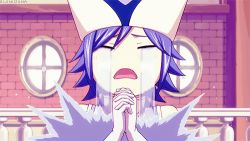 Rule 34 | 1girl, animated, animated gif, blue hair, crying, fairy tail, hat, juvia lockser, lowres, short hair
