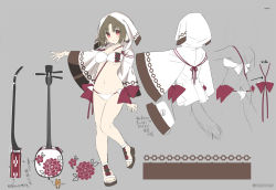 Rule 34 | 1girl, ainu clothes, aquaplus, back, bare legs, blush, breasts, brown hair, cleavage, cleavage cutout, closed mouth, clothing cutout, concept art, flower, from behind, full body, guitar, hair between eyes, hood, hood up, hooded jacket, hoodie, instrument, inui (utawarerumono), jacket, large breasts, long hair, long sleeves, looking at viewer, midriff, mitsumi misato, multiple views, official art, open clothes, open jacket, raised eyebrows, red eyes, sidelocks, smile, standing, standing on one leg, swimsuit, tail, thighs, translation request, underboob, utawarerumono, utawarerumono: lost flag, wide sleeves