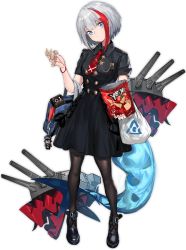 Rule 34 | 1girl, admiral graf spee (azur lane), admiral graf spee (girl&#039;s sunday) (azur lane), aiguillette, alternate costume, azur lane, bag, bag of chips, black dress, black footwear, black pantyhose, blue eyes, breasts, bugles, bugles (food), bugles on fingers, buttons, charm (object), chips (food), closed mouth, collared dress, cross, deutschland (azur lane), dress, eyebrows, eyes visible through hair, facing away, fingernails, fins, fish tail, food, food on hand, full body, hair between eyes, head tilt, holding, holding bag, iron cross, legs apart, looking away, machinery, multicolored hair, nail polish, necktie, official art, pantyhose, pink nails, ran (bukeranwu), red hair, red necktie, reichsadler, shoes, short hair, short hair with long locks, short sleeves, silver hair, skull, skull and crossbones, small breasts, solo, standing, streaked hair, tachi-e, tail, transparent background, turret, two-tone hair, wristband
