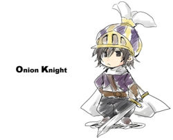 Rule 34 | 1boy, :&lt;, bad id, bad pixiv id, cape, character name, chibi, code geass, cosplay, final fantasy, final fantasy iii, helmet, lelouch vi britannia, lowres, male focus, onion knight, onion knight (cosplay), sasahara rena, simple background, solo, sword, weapon, white background