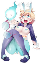 Rule 34 | 1girl, alternate breast size, animal ears, arm support, black footwear, blonde hair, blush, breasts, cleavage, english text, fake animal ears, freckles, full body, glasses, hair between eyes, heart pasties, hot vr, jacket, leaning back, leotard, little witch academia, long sleeves, lotte jansson, medium breasts, open mouth, pasties, pixiv username, playboy bunny, purple jacket, rabbit ears, semi-rimless eyewear, short hair, simple background, sitting, solo, teeth, thick thighs, thighs, tongue, upper teeth only, white background, worried, wrist cuffs