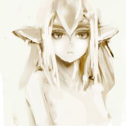 Rule 34 | 1girl, ao no roku-gou, furry, furry female, hair between eyes, highres, monochrome, monster, monster girl, mutio, nude, pointy ears, portrait, simple background, solo, therianthrope, tyuurippu taisa