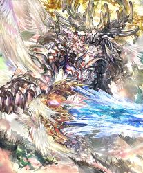 Rule 34 | 10s, angel, angel wings, armor, artist request, city, crystal, crystal sword, cygames, fighting stance, floating island, giant, heavenly aegis, multiple wings, no humans, official art, seraph, shadowverse, shingeki no bahamut, sword, weapon, wings