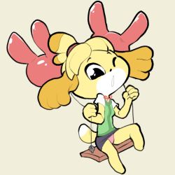 Rule 34 | 1girl, animal crossing, animal ears, balloon, barefoot, beige background, blonde hair, blue skirt, breasts, dog ears, dog girl, dog tail, female focus, floating, full body, furry, furry female, green vest, hair tie, hands up, holding, isabelle (animal crossing), itsunknownanon, looking down, neck ribbon, nintendo, one eye closed, open mouth, panties, pantyshot, pencil skirt, pink panties, red ribbon, ribbon, shirt, short hair, short sleeves, simple background, sitting, skirt, small breasts, solo, spread legs, string, tail, topknot, underwear, upskirt, vest, white shirt