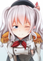 Rule 34 | 10s, 1girl, closed mouth, commentary request, heart, highres, kantai collection, kashima (kancolle), one eye closed, smile, solo, yasume yukito