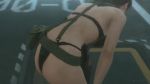 Rule 34 | 1girl, 3d, all fours, animated, ass, barefoot, bikini, bikini top only, black bikini, black gloves, breasts, brown hair, cleavage, cloud, feet, front-tie bikini top, front-tie top, gloves, gun holster, holster, legs, lying, metal gear (series), metal gear solid v: the phantom pain, navel, on ground, outdoors, parted lips, playing, ponytail, quiet (metal gear), rain, splashing, surprised, suspenders, swimsuit, thigh holster, thong, undressing, video, water, wet