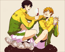 Rule 34 | 2boys, bound, character request, male focus, multiple boys, open mouth, phone, shoes, sitting, sneakers, socks, sportswear, tennis no ouji-sama, tied up, uniform
