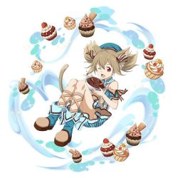 Rule 34 | 1girl, ;d, animal ears, blue dress, blue footwear, brown hair, brown ribbon, cake, cat ears, cat tail, dress, food, full body, hair between eyes, leg ribbon, long hair, one eye closed, open mouth, red eyes, ribbon, short dress, short sleeves, silica, silica (sao-alo), simple background, smile, solo, striped clothes, striped dress, sword art online, tail, twintails, vertical-striped clothes, vertical-striped dress, white background