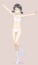 Rule 34 | 1girl, armpits, bikini, black hair, flat chest, imo cyber, imo nakaba, navel, original, outstretched arms, panties, short hair, short twintails, smile, socks, solo, sports bikini, sports bra, spread arms, swimsuit, twintails, underwear, underwear only