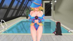 Rule 34 | 2girls, 3d, animated, artist request, ass, ass shake, audible music, bandaid, bandaids on nipples, bare legs, bare shoulders, blonde hair, blue footwear, blush stickers, boots, bouncing breasts, breasts, character request, cleavage, dancing, dark magician girl, duel monster, hanging breasts, hat, jumping, large breasts, leaning forward, long hair, looking at viewer, magical girl, multiple girls, no bra, open mouth, pasties, pool, shiny skin, skirt, smile, sound, standing, video, wardrobe malfunction, water, wizard hat, yu-gi-oh!, yu-gi-oh! duel monsters