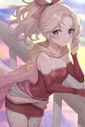 Rule 34 | 1girl, absurdres, bare shoulders, blonde hair, breasts, cape, collarbone, detached sleeves, dress, earrings, final fantasy, final fantasy vi, highres, jewelry, long hair, looking at viewer, parted lips, ponytail, purple eyes, small breasts, solo, strapless, strapless dress, tina branford, yua 666666