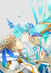 Rule 34 | 10s, 2boys, bishounen, closed eyes, forehead-to-forehead, fusion, heads together, isago (ica), kamui (tales of zestiria), long hair, mikleo (tales), multiple boys, official alternate costume, ponytail, short hair, smile, sorey (tales), tales of (series), tales of zestiria