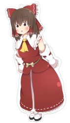 Rule 34 | 1girl, absurdres, akabeco, blush, bow, breasts, brown eyes, brown hair, cookie (touhou), detached sleeves, full body, hair bow, hair tubes, hakurei reimu, highres, kanna (cookie), large breasts, looking away, parted lips, red bow, short hair, socks, solo, touhou, white socks