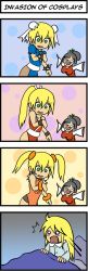Rule 34 | 4koma, arc system works, blazblue, capcom, comic, cosplay, highres, long hair, long image, noel vermillion, snk, street fighter, tall image, tekken, the king of fighters