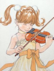 Rule 34 | 1girl, absurdres, bow (music), choker, dress, eisaku11, closed eyes, hair ornament, highres, instrument, kubonouchi eisaku, lips, original, playing instrument, solo, traditional media, twintails, violin, white background