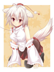 Rule 34 | 1girl, :&lt;, animal ears, breasts, collar, detached sleeves, efe, face, female focus, hat, inubashiri momiji, leash, red eyes, short hair, silver hair, solo, tail, tokin hat, touhou, wolf ears, wolf tail