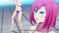 Rule 34 | 10s, 2girls, animated, animated gif, ass, blue hair, bouncing breasts, breasts, butt crack, hip attack, keijo!!!!!!!!, large breasts, lowres, multiple girls, muromachi hikari, pink hair, rokudo rin, subtitled, swimsuit