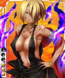 Rule 34 | 00s, 1girl, armlet, armpits, bare shoulders, blonde hair, blue rabbit, bracelet, breasts, card (hr), card (medium), card (orange-hr), center opening, chain, cleavage, covered erect nipples, cowboy shot, dark-skinned female, dark skin, dress, earrings, facial mark, facial tattoo, female focus, fingernails, formal, gara ayuri, gradient background, hair over one eye, hand on own hip, jewelry, large breasts, lilith-soft, lipstick, long fingernails, makeup, neck ring, no bra, official art, open mouth, pendant, red eyes, ring, shawl, sideboob, solo, standing, taimanin (series), taimanin asagi, taimanin asagi battle arena all card gallery, taimanin asagi kessen arena, tattoo