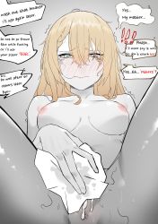 Rule 34 | 1girl, absurdres, after rape, bad id, bad twitter id, blackmail, blonde hair, blue eyes, blush, cum, cum in pussy, despair, english text, engrish text, female pubic hair, g36 (girls&#039; frontline), girls&#039; frontline, hair between eyes, highres, nipples, nude, pubic hair, ranguage, solo, tearing up, ten cws, tissue, wavy mouth