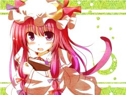 Rule 34 | 1girl, animal ears, blush, book, hugging book, cat ears, cat girl, cat tail, crescent, female focus, hat, holding, holding book, kemonomimi mode, long hair, looking at viewer, mashayuki, hugging object, patchouli knowledge, purple eyes, purple hair, solo, tail, tears, touhou