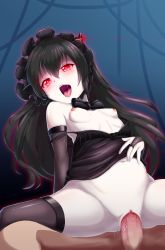 Rule 34 | 10s, 1girl, abyssal ship, alternate legwear, black hair, bonnet, breasts, censored, dress, gothic lolita, hetero, highres, horns, isolated island oni, kantai collection, lolita fashion, long hair, mosaic censoring, nipples, pale skin, penis, pussy, red eyes, sex, small breasts, solo focus, straddling, thighhighs, vaginal, z - chcrghan
