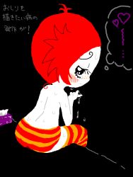 Rule 34 | artist request, blush, panties, red hair, ruby gloom, ruby gloom (character), striped clothes, striped legwear, striped panties, tears, text focus, thighhighs, translated, underwear