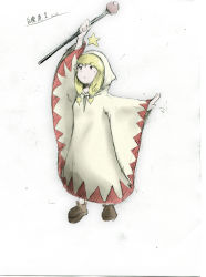 Rule 34 | 1girl, blonde hair, braid, breasts, final fantasy, final fantasy tactics, hair over shoulder, highres, hood, long hair, robe, solo, staff, twin braids, twintails, weapon, white background, white mage, white mage (fft), white mage (final fantasy), yuzulemon