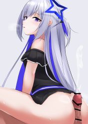 Rule 34 | 1boy, 1girl, absurdres, amane kanata, ass, breath, buttjob, cum, ejaculation, girl on top, highres, hololive, long hair, looking to the side, open mouth, penis, silver hair, skirt, sweat, tagme, virtual youtuber, white hair, xyman