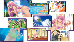 Rule 34 | ass, beach, blue hair, breasts, cleavage, collage, dokitto! bikinipai, mizusawa hanon, screencap, water