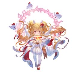 Rule 34 | angel wings, animal ears, bird, blonde hair, blush, boots, candle, chibi, chicken, fake wings, fire, granblue fantasy, hair ornament, hair ribbon, harvin, hat, jewelry, long hair, looking at viewer, mahira (granblue fantasy), minaba hideo, official art, red footwear, ribbon, simple background, solo, star (symbol), transparent background, white background, wings