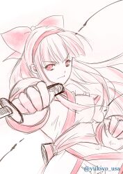 Rule 34 | 1girl, ainu clothes, artist name, breasts, clenched hands, covered erect nipples, fighting stance, fingerless gloves, gloves, hair ribbon, highres, large breasts, legs, long hair, looking at viewer, nakoruru, pants, red eyes, ribbon, samurai spirits, serious, snk, solo, the king of fighters, thighs, weapon