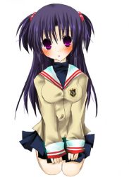 Rule 34 | 00s, 1girl, clannad, hair ornament, ichinose kotomi, long hair, purple eyes, purple hair, school uniform, solo, twintails, two side up