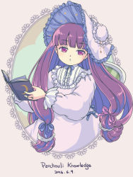 Rule 34 | alternate costume, book, frilled hat, frills, hat, iris anemone, looking at viewer, open mouth, patchouli knowledge, solo, star (symbol), star print, touhou