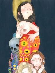 Rule 34 | breasts, death, breasts, looking at viewer, medium breasts, multiple girls, nipples, painting (medium), shizuoka (bl09), traditional media, watercolor (medium)