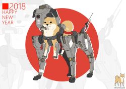 Rule 34 | 2018, armor, bone, chinese zodiac, dog, japanese flag, mecha, no humans, original, power armor, robot, shiba inu, sukekiyo56, twitter username, year of the dog, zoom layer