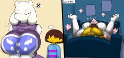 Rule 34 | 1boy, 1girl, absurdres, ahegao, ass, bed, bedroom, blush, breasts, brown hair, completely nude, enigi09, frisk (undertale), furry, furry female, furry with non-furry, heart, highres, huge ass, huge breasts, incest, interspecies, large breasts, mating press, missionary, mother and son, nude, on bed, open mouth, sex, sex from behind, short hair, size difference, speech bubble, tongue, tongue out, toriel, undertale