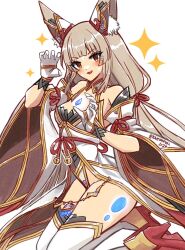 1girl animal_ears cat_ears chest_jewel core_crystal_(xenoblade) facial_mark grey_hair highleg highleg_leotard kamaniki leotard long_hair low_twintails nia_(blade)_(xenoblade) nia_(xenoblade) twintails very_long_hair xenoblade_chronicles_(series) xenoblade_chronicles_2 yellow_eyes