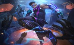 Rule 34 | 1other, 3boys, absurdres, bare shoulders, black hair, black pants, black shorts, clenched hand, dark-skinned male, dark skin, dreadlocks, gauntlets, glowing, goggles, highres, league of legends, lee sin, male focus, multiple boys, official alternate costume, official art, pants, pov, second-party source, short hair, shorts, solo focus, zenith games lee sin