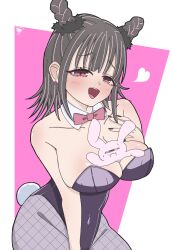 1girl animal_costume blush breasts heart highres kimi_no_koto_ga_dai_dai_dai_dai_daisuki_na_100-nin_no_kanojo large_breasts leotard pizzayanopunch playboy_bunny rabbit_costume rabbit_tail smile usami_shiina