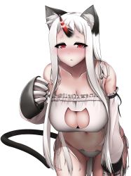 Rule 34 | 10s, 1girl, absurdres, abyssal ship, animal ears, bra, breasts, cat cutout, cat ear panties, cat ears, cat lingerie, cat tail, claws, cleavage cutout, clothing cutout, frilled bra, frills, gluteal fold, highres, horns, kantai collection, kemonomimi mode, large breasts, luonawei, meme attire, navel, pale skin, panties, red eyes, seaport princess, side-tie panties, single horn, solo, tail, underwear, underwear only, white bra, white hair, white panties