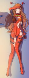 Rule 34 | 1girl, absurdres, artist request, blue eyes, bodysuit, breasts, brown hair, curvy, embarrassed, evangelion: 3.0+1.0 thrice upon a time, full body, hair between eyes, hair down, highres, ikari shinji, lips, long hair, looking away, lying, medium breasts, neon genesis evangelion, plugsuit, rebuild of evangelion, red bodysuit, shiny clothes, shiny skin, simple background, solo, souryuu asuka langley, third-party edit, torn clothes, very long hair, wide hips