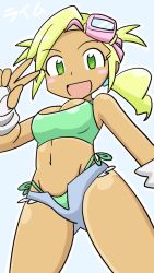 Rule 34 | bikini, blonde hair, breasts, cherry poi, goggles, goggles on head, ripped jeans, swimsuit, tan