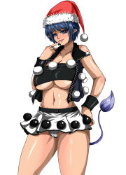 Rule 34 | 1girl, alternate costume, bad id, bad pixiv id, blue eyes, blue hair, breasts, cleavage, commentary request, cowboy shot, cropped jacket, doremy sweet, female focus, grey background, hat, large breasts, matching hair/eyes, midriff, miniskirt, navel, nekuraneko, nightcap, race queen, short hair, simple background, skirt, smile, solo, tail, tapir tail, touhou, underboob