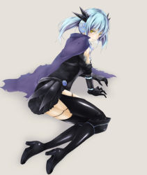Rule 34 | 10s, ankle boots, armor, belt, black legwear, boots, cape, cardfight!! vanguard, darkness maiden macha, gloves, green hair, hair ornament, high heel boots, high heels, looking at viewer, miniskirt, shadow paladin, skirt, thighhighs, torn clothes, twintails, yellow eyes
